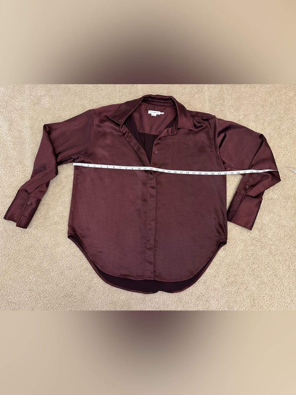 Good American Satin Crinkle Button-Down Shirt in Wine S/M (size 6-14) NWOT